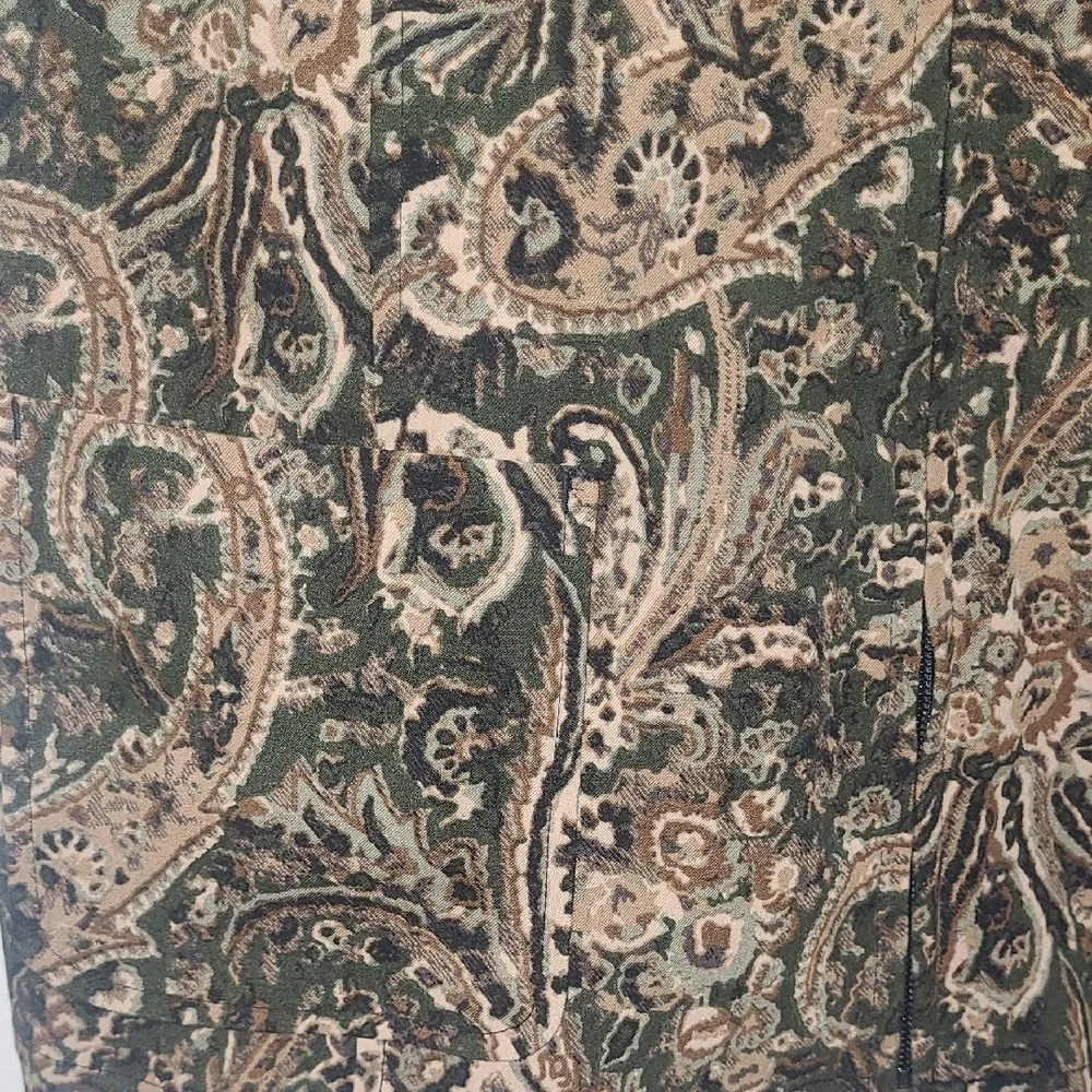 Koret Velvet Paisley Vest L  Zip Front Neutral Brown Black Plazacore Boho